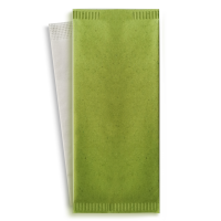 Pochette papier vert pour couverts avec serviette blanche