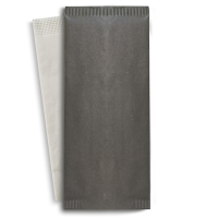 Pochette papier noir pour couverts avec serviette blanche