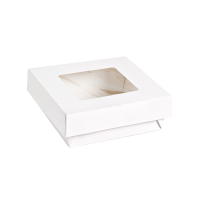 White square "Kray" cardboard box with PET window lid