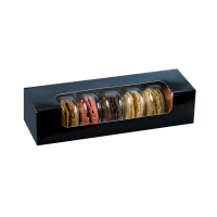 Boîte carton rectangulaire noir 7 macarons avec fenêtre 21,5 x 6,8 x 4,8 cm