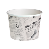 White cardboard "Deli" container with newspaper print 600ml 114mm  H99mm