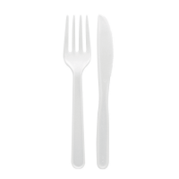 Mini white PS cutlery kit 3 1: fork knife napkin 130