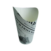 White cardboard wrap cup with newsprint design  Ø88mm  H133mm