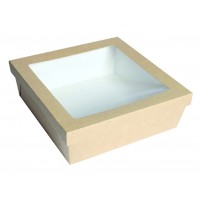 Boîte "Kray" carrée carton brun avec couvercle à fenêtre 245x245mm H80mm 4 200ml