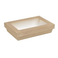 Brown rectangular "Kray" cardboard box with window lid  225x155mm H53mm 1500ml