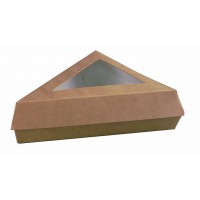 Boîte pâtissière triangulaire carton brun avec couvercle à fenêtre 155x130mm H45mm