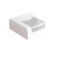Boîte pâtissière carton blanc avec couvercle attaché à fenêtre