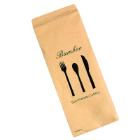 "Anji" bamboo cutlery kit 4 / 1: knife fork tablespoon napkin, kraftwrap  H170mm