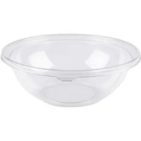 Round clear PET plastic salad bowl with hinged lid and spork 185x140mm H70mm 500ml