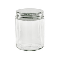 Round glass jar with metal lid