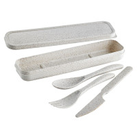 HUSKLY Kit de talheres de caixa reutilizável (faca/forquilha/spoon) composto bege